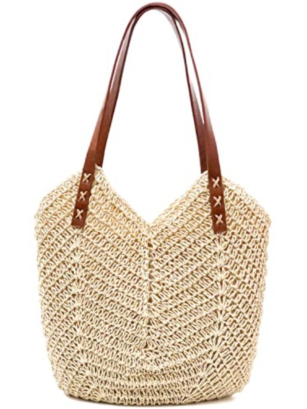 Large Straw Beach Tote Bag for Women with Zipper Woven Shoulder Bag Summer